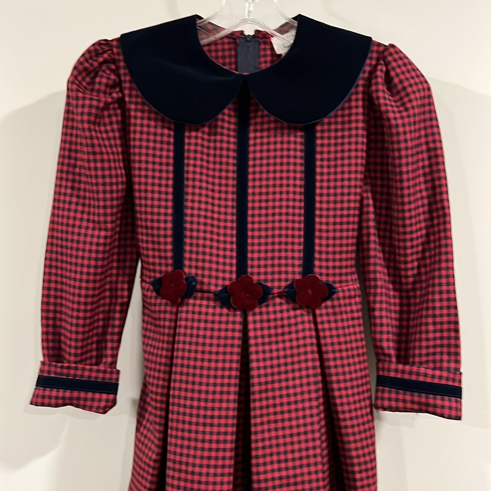 Bonnie Jean - 10 year,‎ navy and red buffalo check dress, velvet - Picture 3 of 11